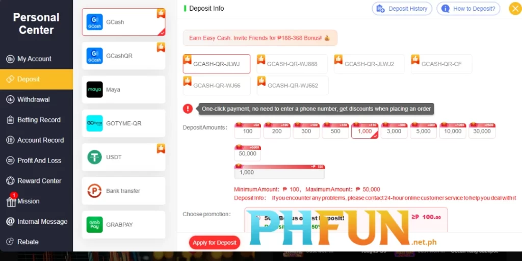 How to Deposit at phfun